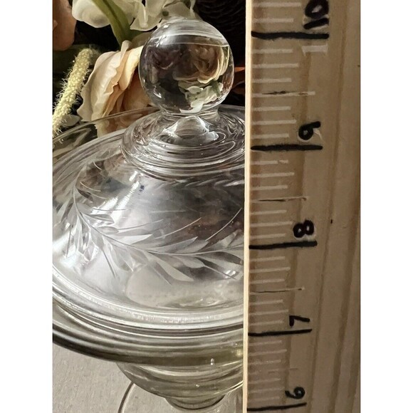 Tiffin Glass Lidded Candy Dish with Gold Engraved Flowers – 9” Tall - Picture 7 of 7